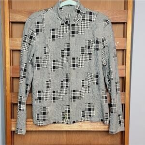 Coldwater Creek Black & White Houndstooth Zip Up Sweater Jacket, Sz 14